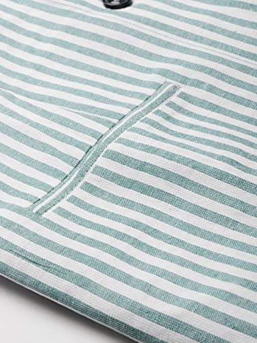 Cottinfab Women White & Green Striped Cotton Formal Single Breasted Blazer