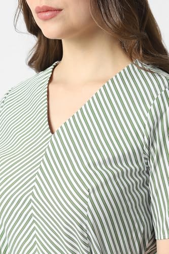 Women Green Stripe Knee Length Formal Dress