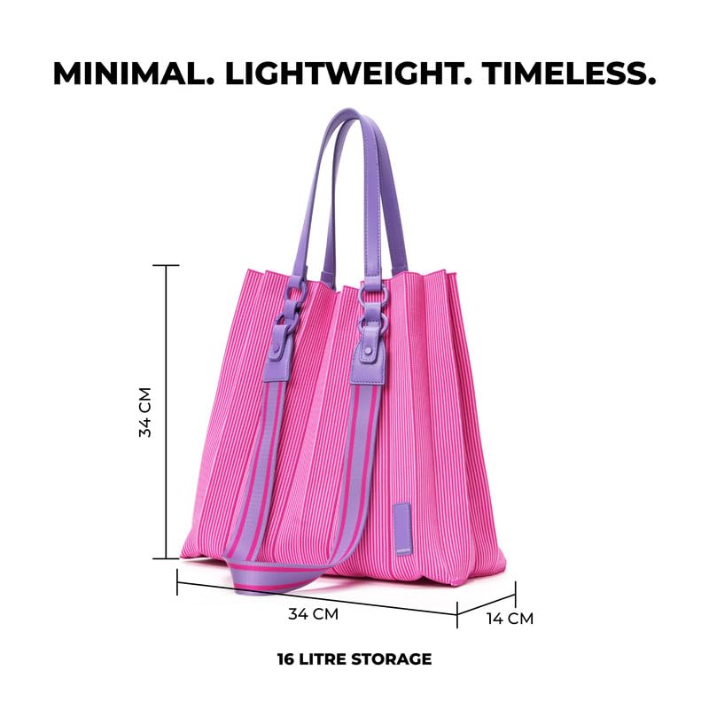 MOKOBARA The Xoxo Classic Tote Bag With Detachable Double Handles|Lightweight For Daily Use|Fly Knit Material Combining Fashion & Functionality For Women(The Xoxo Origami Tote,Very Berry),Pink,Purple