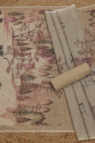 Soch Womens Beige Linen Blend Botanical Print Unstitched Dress Material With Thread Work