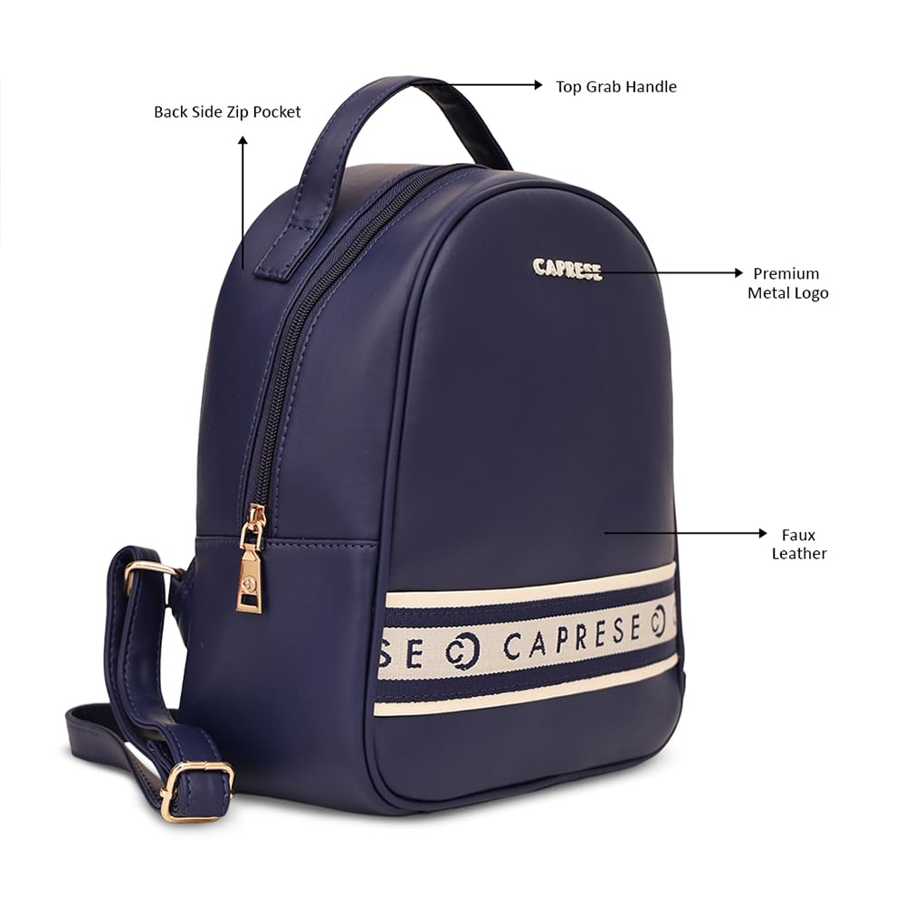 Caprese Trinity Fashion Backpack Medium Navy Solid Women's Bag