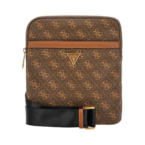 GUESS Men Brown Polyurethane Monogram Milano Crossbody Bag with Zipper