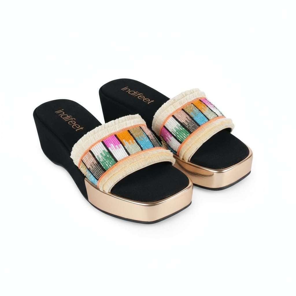 Indifeet Platform Heels for Women Woman Stylish Wedges Sandals Ladies Latest Heel Chappals Girls Comfortable Wedge Sandal Female Fancy Chappal Footwear Women’s Trendy Fashion Flatform