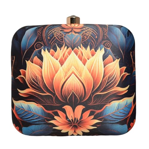 Artklim Orange Lotus multicolor Printed Clutch