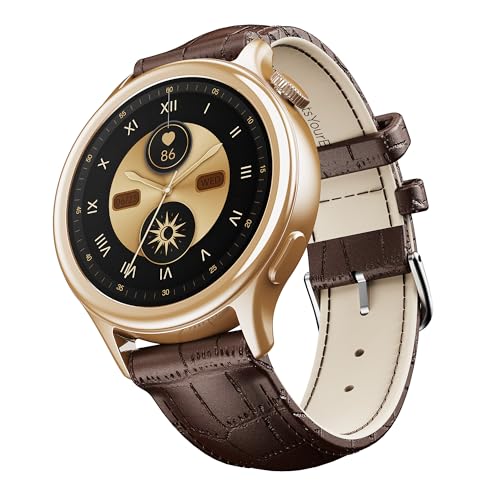 boAt Enigma Daze Women's Luxury Smart Watch w/ 1.3”(3.3cm) AuraVue Display w/ 20% Higher Brightness, Emergency SOS, Female Wellness Tracking, BT Calling, smart Watch for Women Latest (Brown Leather)