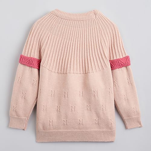 Hopscotch Girls Full Sleeves Pink 2-Pc Floral Applique Sweater & Skirt (18-24 Months)