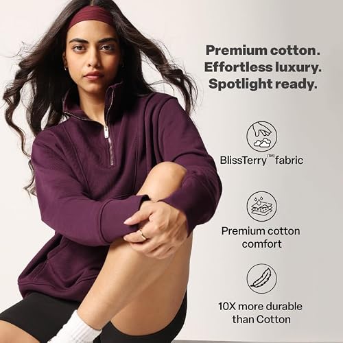BlissClub BlissTerry Half Zip Jacket for Women, Premium Cotton French Terry, 10X More Durable Than Cotton, Relaxed Fit with Kangaroo Pocket