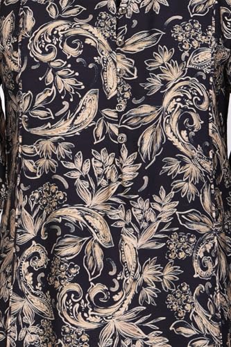 W for Woman Navy Blue Block Paisley Printed Straight Tunic - (W31492-127117-S)