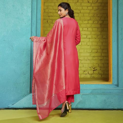 BIBA Women Rayon Straight Suit Set (SKDRIVAYAT9536SS24FUS_Pink
