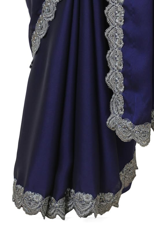 Soch Womens Navy Blue Georgette Saree with Lace Border