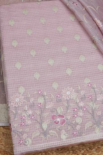 Soch Womens Onion Pink Kota Embroidered Unstitched Dress Material With Thread Work