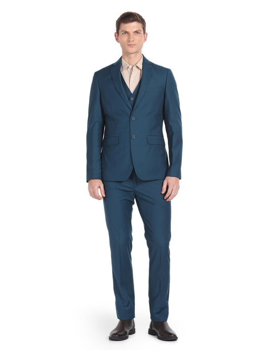 Arrow Men's Polyester Double Breasted Business Suit Pants Set (ARAGSU5585_Teal