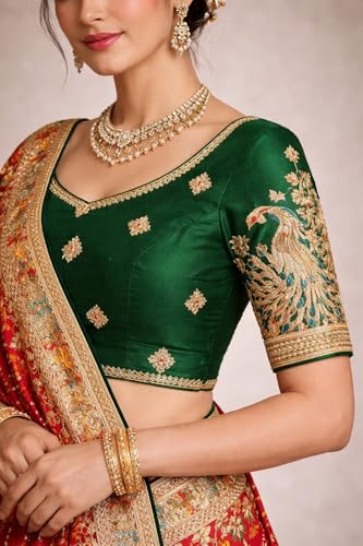 Traditional Rajasthani Saree, Silk Blend, Multicolor, Jacquard Weave, Zari Embroidery, with Blouse Piece, 550 cm