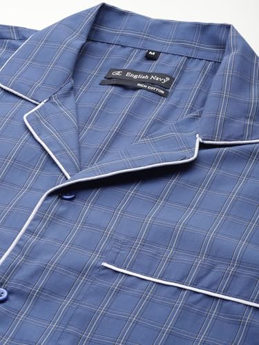 English Navy Men Checked Relaxed Fit Night Suit Blue Size 42, Comfortable Relaxed fit for Lounging, Perfect for Bedtime and Home wear, Gentle on Skin for All Night Comfort