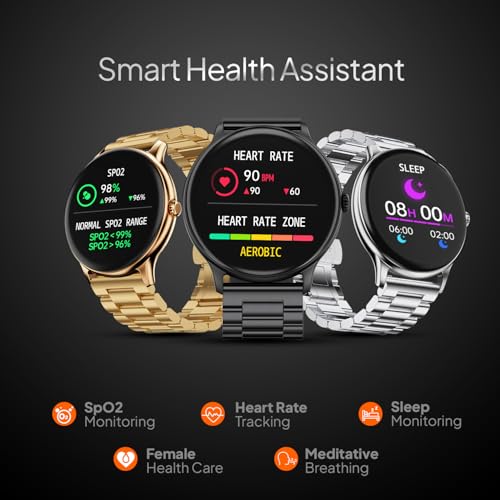 Fire-Boltt Phoenix Pro Round Smart Watch 1.39" Display with Bluetooth Calling, AI Voice Assistant,SpO2 & Heart Rate Monitor, 120+ Sports Modes,IP67 Waterproof Metal Smart Watch for Men & Women - Black
