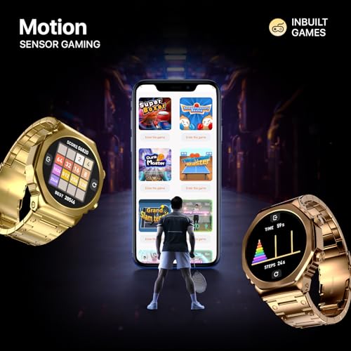 Fire-Boltt Onyx- 36.3mm AMOLED Always On Display Smart Watch, 466 * 466 High Resolution, Bluetooth Calling, Steel Design, IP67, 4GB Storage, 300+ Sports Modes, 130+ Watch Faces (Gold)