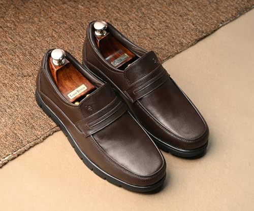LOUIS STITCH Brunette Brown Leather Shoes for Men | Lightweight Men’s Formal Shoes | Comfortable Slip-On Moccasins | LSLXMCPLBB | UK-10