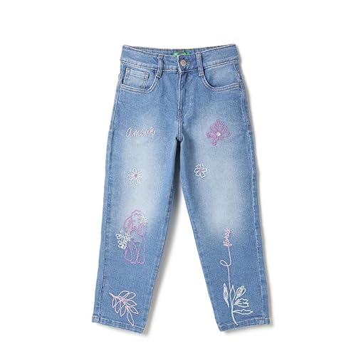 United Colors of Benetton Embroidered Mom Fit Poodle Denim Jeans