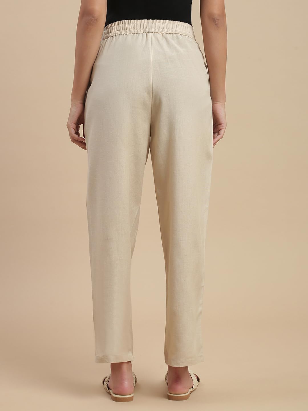 De Moza Women Regular Fit Straight Pant - Light Beige | 100% Rayon Flex | Casual & Office Wear