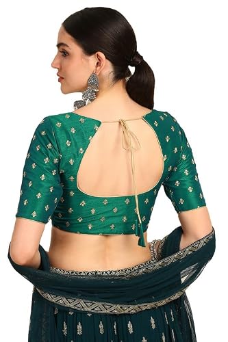 Soch Womens Green Zari Embroidered Art Silk Padded Blouse with Sequins