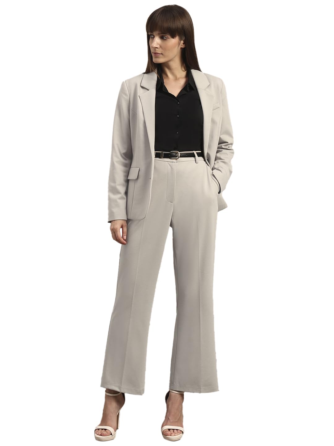 VERO MODA Womens Solid Single Breasted Blazer Oatmeal