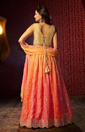 AG Clothing Women's Organza Semi Stitched Lehenga Choli With Dupatta | BAndhani Digital Print With Sequin Embroidery Pattern | Traditional, Wedding, Ethnic Wear Lehenga (AD-SV2-Orange)