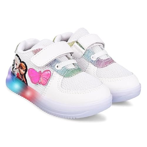 TrendStation Kids' L.E.D Light Shoe - Colorful & Playful Girls' Sneakers with Extra Lights (JRD-8) (White, UK Footwear Size System, Toddler, Numeric, Medium, 10)