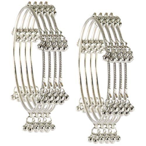 STYOLLO Fancy Kashmiri Ghungroo Alloy Bangles | Ethnic Metal Chudi For Women & Girls | Bridal Wedding Jewelry | Festival Party Fashion Style | Traditional Gift Bangle - Set Of 8 (SYL_DC13-Grey-2.4)