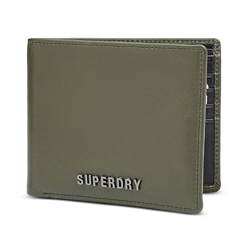 Superdry Men's Leather Slimfold Wallet Kershope - Olive+Black