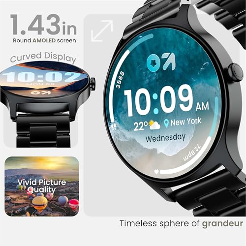 GOBOULT Rover Pro Smartwatch 1.43'' AMOLED, BT Calling 5.3, 1000 Nits Brightness, IP68, 150+ Watchfaces, 120+ Sports Modes, AI Voice Assistant, SpO2 Monitoring (Coal Black)