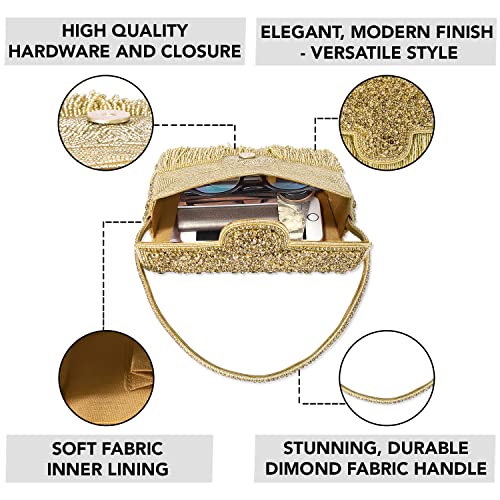 Peora Gold Clutch Purses for Women Stone Studded Handmade Handbags Party Bridal Clutch