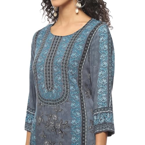 BIBA Women Rayon Printed Suit Set (Blue)