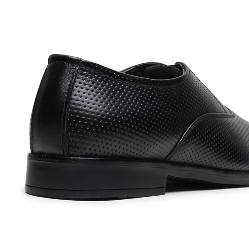 HAYES LONDON Formal Troy Shoes for Men | Black Textured Genuine Leather | Versatile Comfort | Size 8