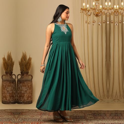 Globus Women Ethnic Dress (GS567485_Teal_S)