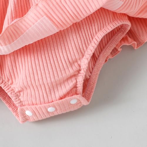 Hopscotch Girls Flutter Sleeve Bow Embroidered Onesie in Pink Color For Age (0-3 Months)