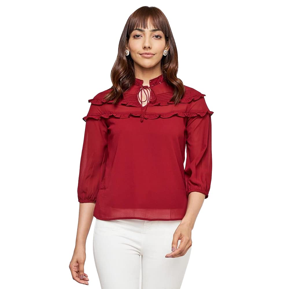 AND Women's Loose Fit Tunic Shirt (FW22AJ090TPG_Maroon XL)