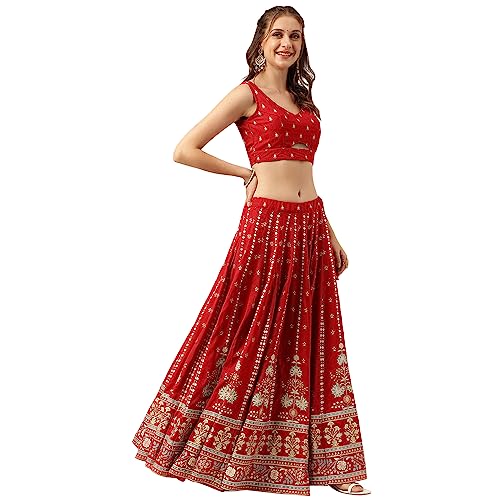 Divena Maroon and Gold Printed Lehenga choli with Gold Dupatta Set