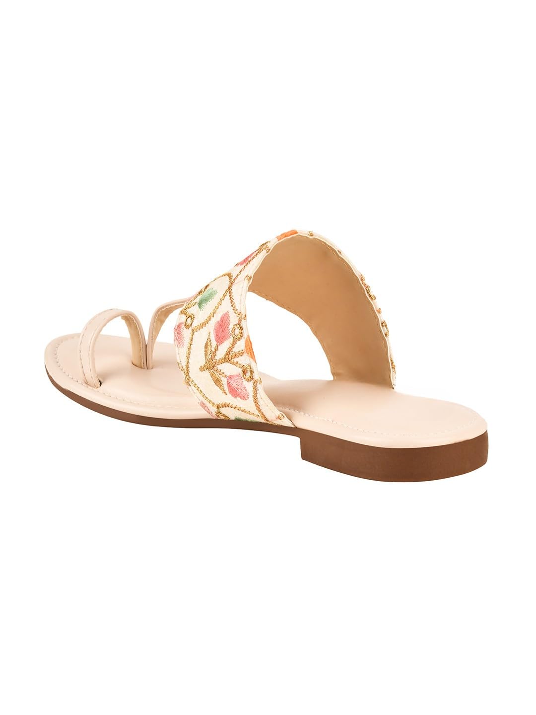 GLEMATOZ Women's Cream Ethnic Flats ?Traditional Slip-On Kolhapuri Style Sandals ||with Detailing for Festive & Wedding Footwear Toe Ring Sandals EU36