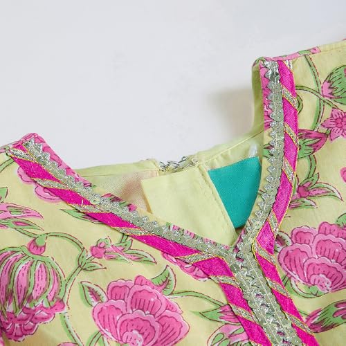 Hopscotch Girls Yellow Full Sleeves Lace Embellished Floral Cotton Dress for Age (5-6 Years)