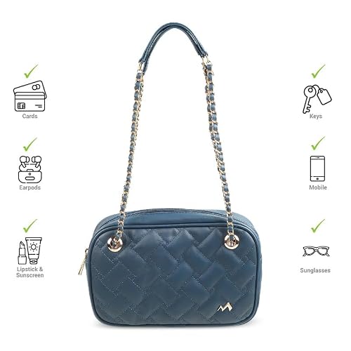 Metro Blue Faux Leather Premium Zipper Casual Sling Bag For Women