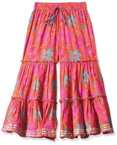 BIBA Girl Cotton Printed Relaxed Kid(Kw4783_Orange_5), Straight Kurta Garara Suit Set