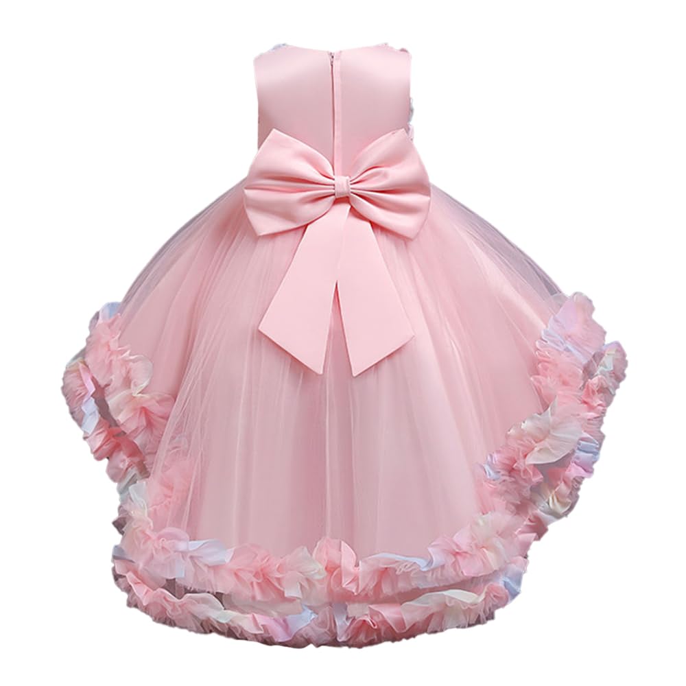 Hopscotch Girls Polyester Sleeveless Floral Applique Party Dress in Peach Color For Ages 6-7 Years (XIP-3323101)