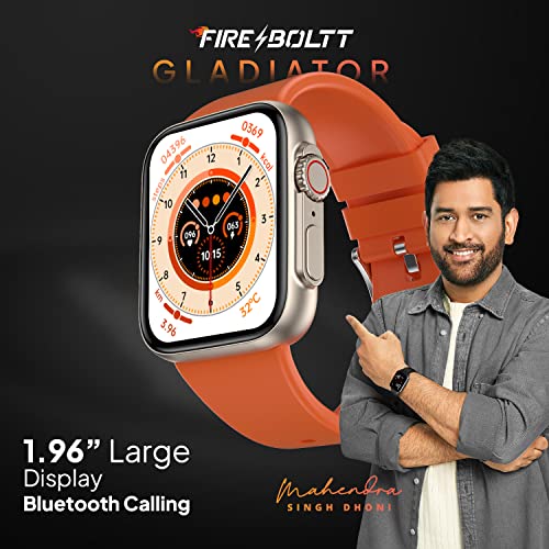 Fire-Boltt Gladiator 1.96" Biggest Display Smart Watch with Bluetooth Calling, Voice Assistant &123 Sports Modes, 8 Unique UI Interactions, SpO2, 24/7 Heart Rate Tracking (Orange)