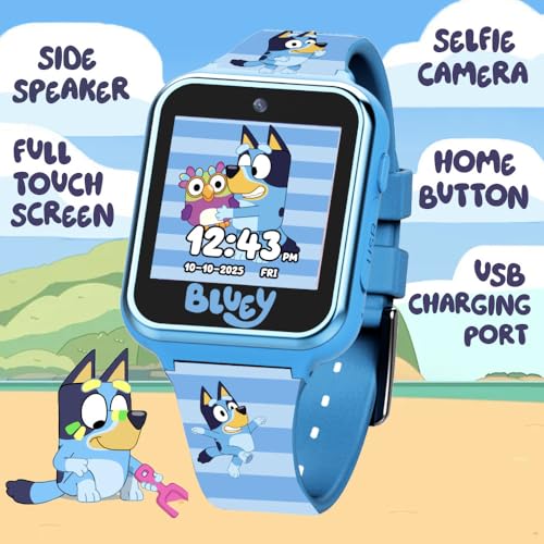 Accutime Bluey Kids Smartwatch with Camera, Games, Pedometer and Audio Recorder for Creative Play and Learning, 1.5" Touchscreen, Blue, Fits 5.5"-8.0" Wrists, for Boys and Girls Ages 3+