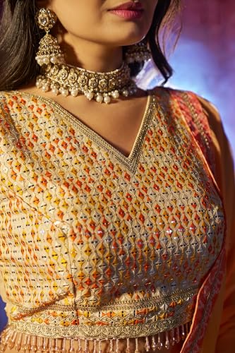 AG Clothing Women's Organza Semi Stitched Lehenga Choli With Dupatta | BAndhani Digital Print With Sequin Embroidery Pattern | Traditional, Wedding, Ethnic Wear Lehenga (AD-SV2-Orange)