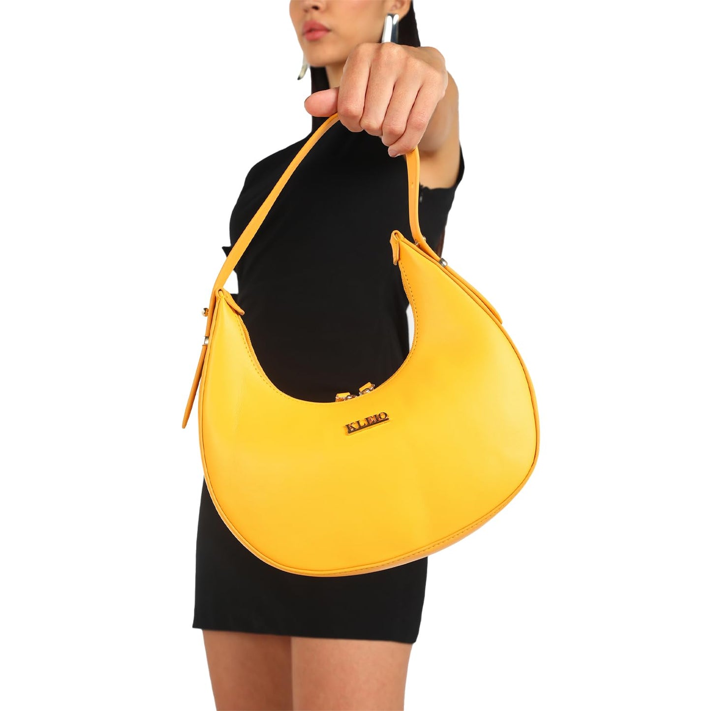 KLEIO Vegan Leather Half Moon Handbag for Women (Mustard)