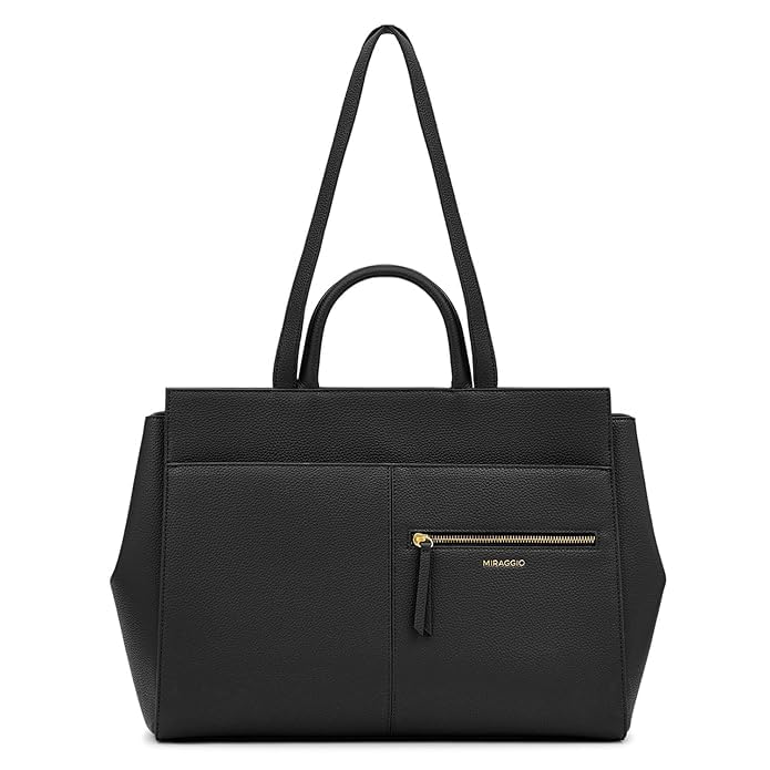 Miraggio Riana Structured Office Tote Bag For Women Fits Upto 14 Inche Laptop With Back Luggage Sleeve & Multiple Pockets | Office Shoulder Handbag For Women- Black (Black)