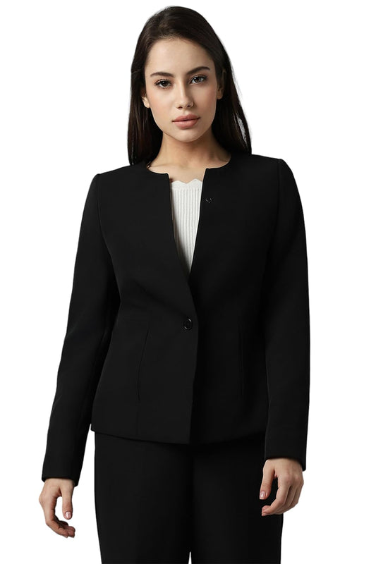 Allen Solly Women's Regular Blazer (AHBZCRGF616565_Black, Single Breasted