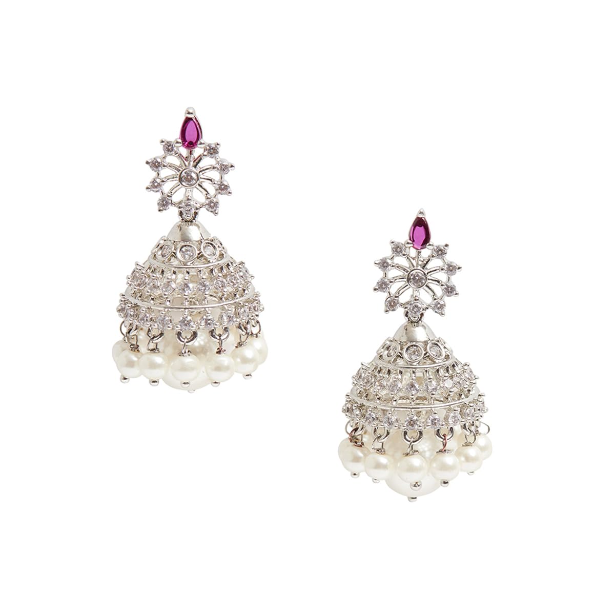 VOYLLA Cz Elegance Silver Plated Brass Necklace Set For Women|Womens Jewellery Set|Gift For Women|Womens Gift|Gift For Her|