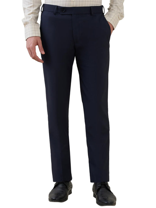 Park Avenue Men Slim Fit Structure Pattern Polyester Viscose Spandex Blend Flat Front Formal Trouser Dark Blue